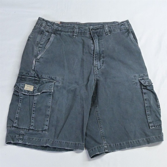 American Eagle 31 x‎ 11" Navy Blue Y2K Drawstring 100% Cotton Patch Cargo Shorts - Picture 1 of 7